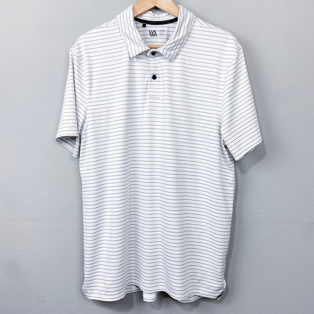 VRST Golf Polo Shirt Size L Striped Golf‎ Activewear Ivory Stretch Sporty Casual